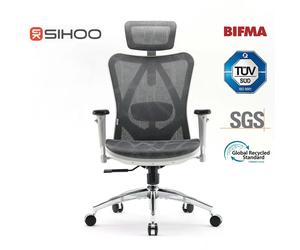 Sihoo M57S chaise de bureau ergonomique en mesh avec soutien lombaire réglable, accoudoirs 3D et dossier haut respirant gris clair