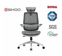 SIHOO M59S Ergonomische bureaustoel, schrijftafelstoel met 3D-gecoördineerde opklapbare armleuningen, computerstoel met dubbele rugconstructie en adaptieve dynamische lendensteun, Grijs