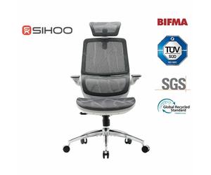 SIHOO M59S Ergonomische bureaustoel, schrijftafelstoel met 3D-gecoördineerde opklapbare armleuningen, computerstoel met dubbele rugconstructie en adaptieve dynamische lendensteun, Grijs