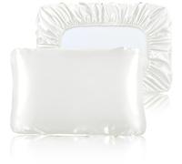 SiinvdaBZX Lot de 2 taies d'oreiller en satin blanc ivoire, taille standard/grand lit, taie d'oreiller de voyage en satin avec bande élastique pour cheveux et peau, douce, portable et adaptée à divers