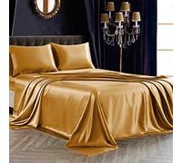 SiinvdaBZX Parure de lit 4 pièces en Satin doré Ultra Doux et Soyeux pour Grand lit avec Poche Profonde, 1 Drap-Housse, 1 Drap Plat, 2 taies d'oreiller à Fermeture à Rabat