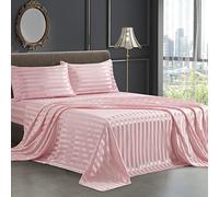 SiinvdaBZX Parure de lit 4 pièces en Satin imprimé à Rayures, de Style Italien Doux et Soyeux avec Poche Profonde, 1 Drap-Housse, 1 Drap Plat, 2 taies d'oreiller à Fermeture à Rabat