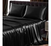 SiinvdaBZX Parure de lit 4 pièces en Satin Ultra Doux et Soyeux pour Grand lit avec Poche Profonde, 1 Drap-Housse, 1 Drap Plat, 2 taies d'oreiller à Fermeture à Rabat