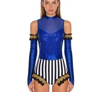 SiiRoh Adulte Ballet Leotard Circus Cirque Ringmaster Costume Combinaison Avec Franges Vêtements Danse Pour Jeu Rôle Une Fête Thématiques Noël Bleu royal XXL