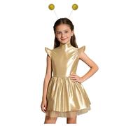 SiiRoh Costume Alien Astronaute Espace Enfant Fille Métallique Robe Et Bandeau D'alien Cosplay Carnaval Halloween 5-16 Ans Or 7-8 ans