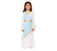 SiiRoh Déesse Grecque Costume Enfant Fille Blanche Robe Cosplay Toge Romaine Carnaval Halloween Tenue Spectacle Scène Bleu Clair 15-16 ans
