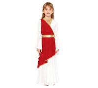 SiiRoh Déesse Grecque Costume Enfant Fille Blanche Robe Cosplay Toge Romaine Carnaval Halloween Tenue Spectacle Scène Bourgogne 7-8 ans