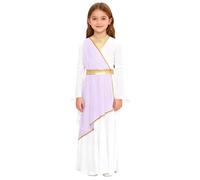 SiiRoh Déesse Grecque Costume Enfant Fille Blanche Robe Cosplay Toge Romaine Carnaval Halloween Tenue Spectacle Scène Lavande 7-8 ans