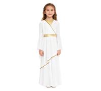SiiRoh Déesse Grecque Costume Enfant Fille Blanche Robe Cosplay Toge Romaine Carnaval Halloween Tenue Spectacle Scène Blanc 15-16 ans