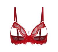 SiiRoh Dentelle Soutien Gorge Ouvert Sein Nu Femme Lingerie Transparent Brassière Armature Push Up Bra S-5XL Rouge S