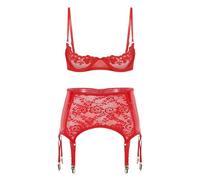SiiRoh Femme Lingerie Ensemble Transparente Vêtement De Nuit Dentelle Lingiere Soutien Gorge Bas Porte Jarretelle S-4XL Rouge 3XL