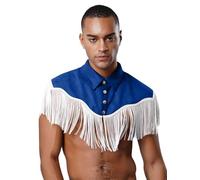 SiiRoh Maillot De Corps Costume Cow-Boy Western Homme Haut Court à Franges Tank Top Cosplay Carnaval Halloween Clubwear Bleu Royal M