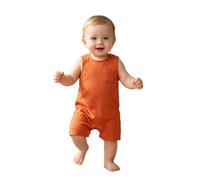 SiiRoh Nourrisson Combinaison Tank Uni pour Bébé Combinaison Courte en Coton Tenue pour Rentrer À La Maison Salopette Décontractée Été Orange 18-24 Mois