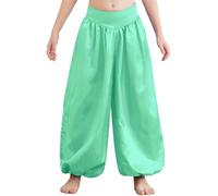 SiiRoh Pantalon De Danse du Ventre Indien Enfant Fille Sarouel Pantalon De Danse Orientale Belly Dance Soirée Compétition Vert Clair 9-10 Ans