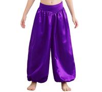 SiiRoh Pantalon De Danse du Ventre Indien Enfant Fille Sarouel Pantalon De Danse Orientale Belly Dance Soirée Compétition Violet 9-10 Ans