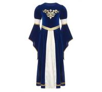 SiiRoh Robe De Princesse Medievale Renaissance Enfant Fille Déguisement Victorienne Carnaval Halloween Spectacle Cosplay 5-16 Ans Bleu Royal 11-12 ans
