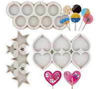 Sijiangmold Lot de 3 moules à sucettes en silicone en forme de cœur d'amour - Forme ronde en forme d'étoile - Moule à bonbons pour cupcakes, décoration de gâteau, chocolat, artisanat, caoutchouc,
