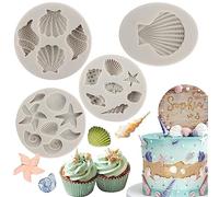 Sijiangmold Lot de 4 moules à gâteau en silicone sur le thème de la mer, coquillage, conque, étoile de mer, corail - Pour décoration de gâteaux, chocolat, bonbons, cupcakes, argile polymère