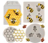 Sijiangmold Lot de 4 moules en silicone en forme d'abeille en forme d'abeille pour décoration de cupcakes, bonbons, pâte à sucre