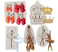 Sijiangmold Lot de 4 moules en silicone en forme de ballerine en forme de chaussures de ballet, pour fondant, bonbons, couronne, chocolat, décoration de gâteau, pâte à sucre en argile polymère