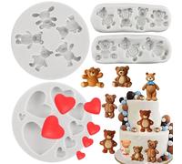 Sijiangmold Lot de 4 moules en silicone en forme d'ours pour décoration de cupcakes, pâte à sucre en argile polymère