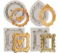 Sijiangmold Lot de 4 moules en silicone pour cadres photo, fondants, cadres photo, moules vintage pour décoration de cupcakes, décoration de gâteaux, bonbons, argile polymère