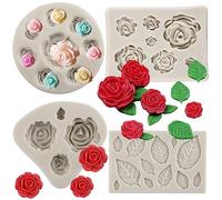 Sijiangmold Lot de 4 moules en silicone pour décoration de gâteaux en forme de fleurs de rose
