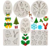 Sijiangmold Lot de 6 moules en silicone pour fondant de Noël, flocon de neige, sapin de Noël, clochette, feuille de houx, renne, Père Noël, chocolat, bonbons, fournitures de fête, décoration de