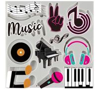 Sijiangmold Motif musical Moules à fondant Notes de musique Piano Moule en silicone Clavier Casque Microphone Disques Bonbons Moules pour décoration de gâteau Chocolat Cupcake Topper Polymère Argile