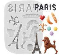 Sijiangmold Moule à fondant I Love Paris Tour Eiffel Caniche Moules en silicone pour décoration de gâteau Chocolat Cupcake Topper Bonbons Argile polymère Pâte à fleurs