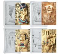 Sijiangmold Moules en silicone égyptien Pharaon Sphinx Momie Moule à fondant pour l'Égypte antique Décoration de gâteau Chocolat Cupcake Topper Bonbons Argile polymère Pâte à fleurs Lot de 4