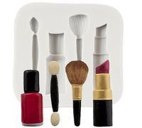 Sijiangmold Moules en silicone sur le thème du maquillage Rouge à lèvres Pinceau de maquillage Moule à fondant pour décoration de gâteau Chocolat Cupcake Topper Bonbons Argile polymère Pâte à fleurs