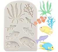 Sijiangmold Sujets marins Moules à fondant Algues Poissons Marins Coraux Moules en Silicone pour Décoration de Gâteau Chocolat Cupcake Topper Bonbons Argile Polymère Pâte en Caoutchouc