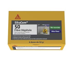 SIKA - Fibres naturelles bio-sourcées - SikaCem-50 Fibre Végétale blanc - Pour bétons, chapes et mortiers - Anti-fissuration - Boîte de 6 doses