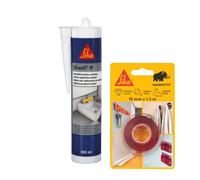 SIKA - Kit Étanchéité et Fixation pour Bateaux: 1x Sikabond Mammoth Crystal (1.5m), Ruban Double Face + Sikasil P (Blanc, 300ml), Silicone Sanitaire Anti-Moisissure