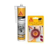 SIKA - Kit Fixation et Collage Métal: 1x Sikabond Mammoth Crystal (1.5m), Ruban Double Face + 1x Sikaflex 117 Metal Force (Gris, 290ml), Mastic Polyuréthane pour Métal