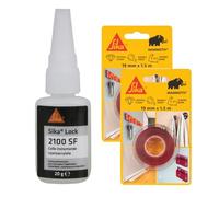 SIKA - Kit Fixation et Collage Ultra Résistant: 2x Sikabond Mammoth Crystal (1.5m), Ruban Double Face + 1x Lock 2100 SF (70g), Colle Instantanée, Multi-Supports, Séchage Rapide