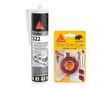 SIKA - Kit Fixation et Étanchéité Camping-Car: 1x Sikabond Mammoth Crystal (1.5m), Ruban Double Face (1.5m) + Sikaflex 522 (Blanc, 300ml), Mastic multi-usages pour Caravane & Camping-car