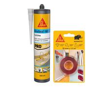 SIKA - Kit Fixation et Étanchéité Sanitaire: 1x Sikabond Mammoth Crystal (1.5m), Ruban Double Face + 1x SikaSeal 181 (Transparent, 300ml), Mastic Silicone Anti-Moisissure pour Salles de Bain