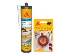 SIKA - Kit Fixation et Étanchéité Sanitaire: 1x Sikabond Mammoth Crystal (1.5m), Ruban Double Face + 1x SikaSeal 181 (Blanc, 300ml), Mastic Silicone Anti-Moisissure pour Salles de Bain