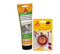 SIKA - Kit Fixation et Rebouchage Intérieur: 1x Sikabond Mammoth Crystal (1.5m), Ruban Double Face + 1x SikaWall Enduit Rebouchage Universel (425g) pour Murs, Plafonds et Fissures