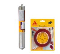 SIKA - Kit Fixation et Traitement Humidité: 1x Sikabond Mammoth Crystal (5m), Ruban Double Face + 1x SikaMur InjectoCream 100 (560ml), Injection Anti-Humidité pour Murs et Maçonnerie