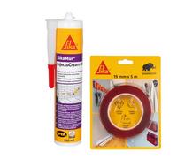 SIKA - Kit Fixation et Traitement Humidité: 1x Sikabond Mammoth Crystal (5m), Ruban Double Face + 1x SikaMur InjectoCream 100 (300ml), Injection Anti-Humidité pour Murs et Maçonnerie