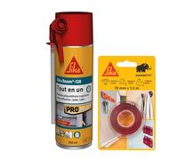 SIKA - Kit Fixation & Isolation : 1x Sikabond Mammoth Crystal (1.5m), Ruban Double Face Boom 128 (250ml), Mousse Polyuréthane Expansive
