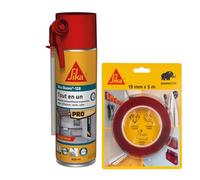 SIKA - Kit Fixation & Isolation : 1x Sikabond Mammoth Crystal (5m), Ruban Double Face Boom 128 (400ml), Mousse Polyuréthane Expansive