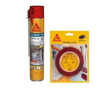 SIKA - Kit Fixation & Isolation : 1x Sikabond Mammoth Crystal (5m), Ruban Double Face Boom 128 (750ml), Mousse Polyuréthane Expansive