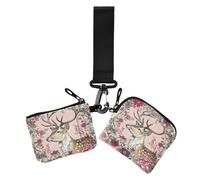 Sika - Lot de 2 étuis à cartes fins et portables avec porte-clés pour femme - Motif cerf et fleurs, Fleur de cerf Sika, 1 size, Décontracté