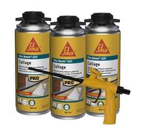 SIKA - Lot de 3x Mousses polyuréthane adhésive - Pour éléments de construction - Manuel ou Pistolable - Blanc - 500ml + Pistolet d'application