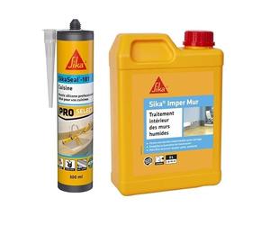 SIKA - Mastic silicone sanitaire - Spécial cuisines - Int/Ext - Longue durée - Blanc - 300 ml + Résine pour traitement intérieur des murs humides - Anti-moisissure - Anti-humidité - 2L