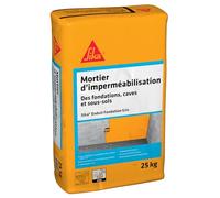 SIKA - Enduit fondation mortier d'imperméabilisation de caves/sous-sol - Sika Enduit Fondation Gris - Imperméable à l'eau - Durcissement rapide - Esthétique 25kg